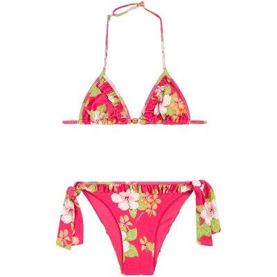 Sundek Bikini Mini With Ruffles And Lace-up Briefs In Dreamy Hawaii Print Pitaya 6 Anni Sundek Bikini Mini With Ruffles And Lace-up Briefs In Dreamy Hawaii Print Pitaya 6 Anni