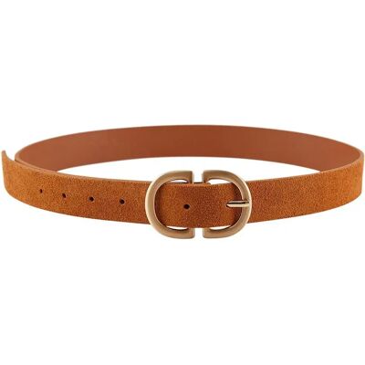 Pieces Cintura Juva Suede Cognac / Detail W Brushed Gold Buckle 90 cm Pieces Cintura Juva Suede Cognac / Detail W Brushed Gold Buckle 90 cm