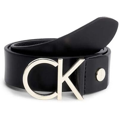 Calvin Klein Cintura Logo Black Leather & Light Gold Buckle 95 cm Calvin Klein Cintura Logo Black Leather & Light Gold Buckle 95 cm