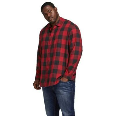 Jack & Jones Camicia A Maniche Lunghe Gingham Twill Brick Red 5XL Jack & Jones Camicia A Maniche Lunghe Gingham Twill Brick Red 5XL