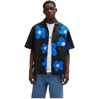 Hugo Camicia A Maniche Corte Eligino 01 Blue Black AOP Flower M Hugo Camicia A Maniche Corte Eligino 01 Blue Black AOP Flower M