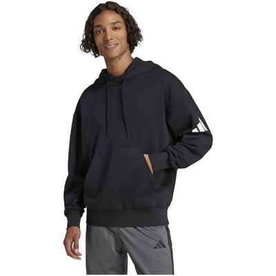 Adidas Felpa Con Cappuccio Essentials Loose Fit 3 Bar Logo French Terry Black / White L Adidas Felpa Con Cappuccio Essentials Loose Fit 3 Bar Logo French Terry Black / White L