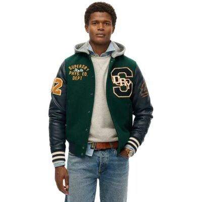 Superdry Giacca Bomber Hooded College Patched Dark Pine Green L Superdry Giacca Bomber Hooded College Patched Dark Pine Green L