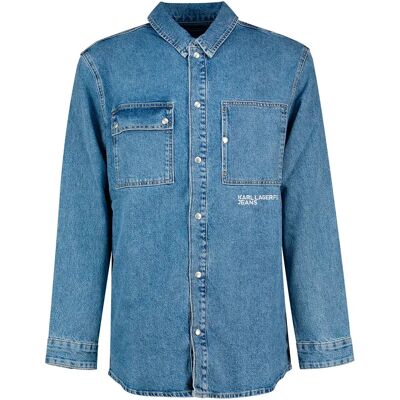 Karl Lagerfeld Jeans Camicia Overshirt Utility Denim Washed Mid Blue M Karl Lagerfeld Jeans Camicia Overshirt Utility Denim Washed Mid Blue M