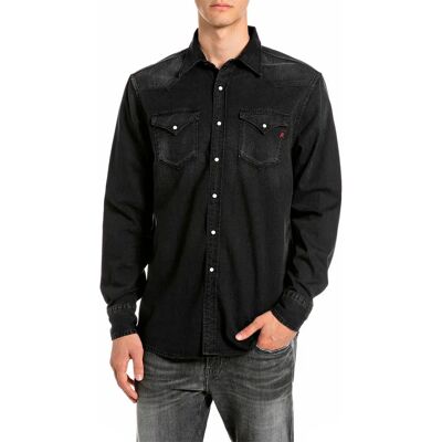 Replay Camicia A Maniche Lunghe M13l1.000.1522c Washed Black 2XL Replay Camicia A Maniche Lunghe M13l1.000.1522c Washed Black 2XL
