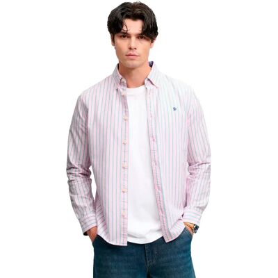 Superdry Camicia A Maniche Lunghe Preppy Oxford Pink Green Blazer Stripe M Superdry Camicia A Maniche Lunghe Preppy Oxford Pink Green Blazer Stripe M