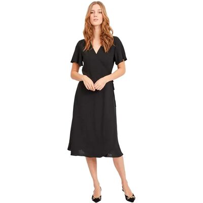 Vila Vestito Midi A Maniche Corte Loe Wrap Black-14059666-Black 36 Vila Vestito Midi A Maniche Corte Loe Wrap Black-14059666-Black 36