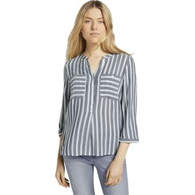 Tom Tailor Camicia A Maniche 3/ Offwhite Navy Vertical Stripe 46 Tom Tailor Camicia A Maniche 3/ Offwhite Navy Vertical Stripe 46