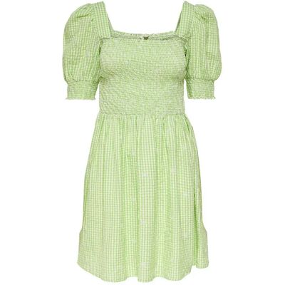 Only Vestito Corto A Maniche Corte Flow Smock Sap Green / Checks Bright White M Only Vestito Corto A Maniche Corte Flow Smock Sap Green / Checks Bright White M