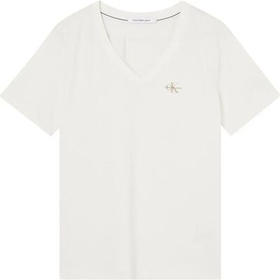 Calvin Klein Jeans Maglietta A Maniche Corte Con Collo A V Micro Monologo Slim Ivory M Calvin Klein Jeans Maglietta A Maniche Corte Con Collo A V Micro Monologo Slim Ivory M