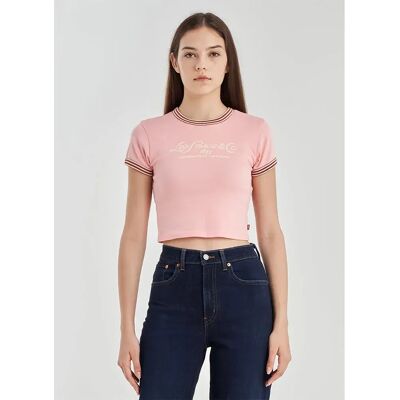Levi´s ® Top A Maniche Corte Graphic Ringer Mini Country Club Script Quartz Pink / Baked Clay And T S Levi´s ® Top A Maniche Corte Graphic Ringer Mini Country Club Script Quartz Pink / Baked Clay And T S