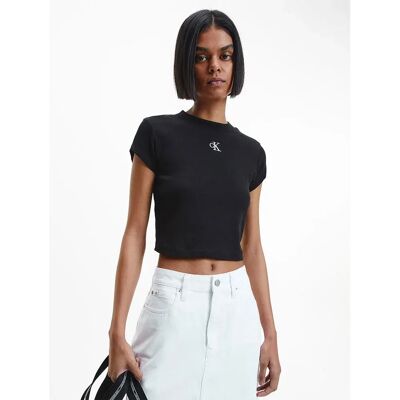 Calvin Klein Jeans Maglietta A Maniche Corte Rib Baby Ck Black XS Calvin Klein Jeans Maglietta A Maniche Corte Rib Baby Ck Black XS