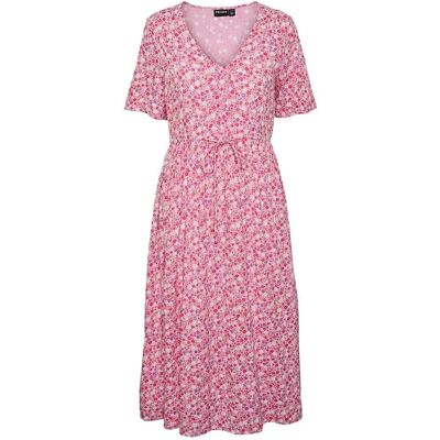 Pieces Vestito Midi A Maniche Corte Tala String Tie Hot Pink / Aop Multi Flower XL Pieces Vestito Midi A Maniche Corte Tala String Tie Hot Pink / Aop Multi Flower XL