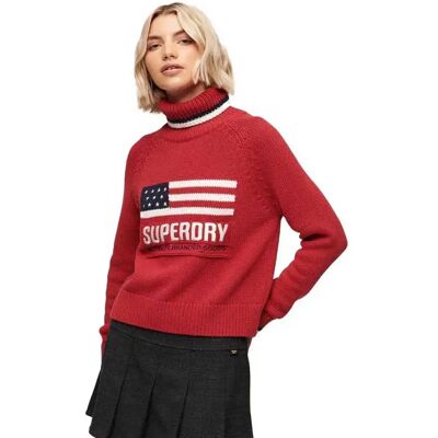 Superdry Maglione A Collo Alto Americana Knit Risk Red L Superdry Maglione A Collo Alto Americana Knit Risk Red L