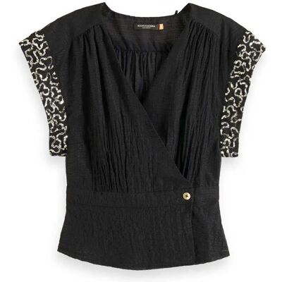Scotch & Soda Blusa A Maniche Corte Wrap Evening Black 38 Scotch & Soda Blusa A Maniche Corte Wrap Evening Black 38
