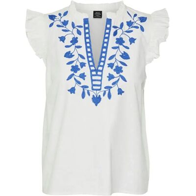 Vero Moda Blusa Senza Maniche Vacation Bright White / Detail Blue Embroidery M Vero Moda Blusa Senza Maniche Vacation Bright White / Detail Blue Embroidery M
