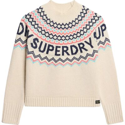 Superdry Maglione Fairisle Branded Jumper Island Ecru Multi L Superdry Maglione Fairisle Branded Jumper Island Ecru Multi L