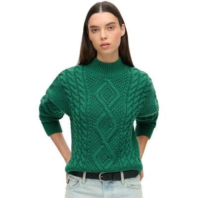Superdry Maglione Aran Cable Pine Green S Superdry Maglione Aran Cable Pine Green S