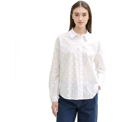 Tom Tailor Blusa A Maniche Lunghe Dot Structure White XL Tom Tailor Blusa A Maniche Lunghe Dot Structure White XL