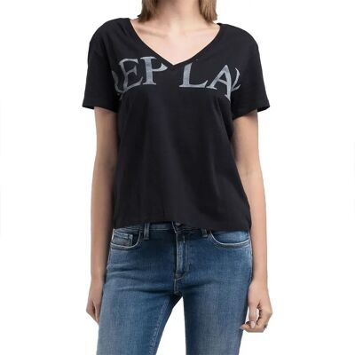 Replay Maglietta A Maniche Corte Con Collo A V W308f.000.2099 Black S Replay Maglietta A Maniche Corte Con Collo A V W308f.000.2099 Black S