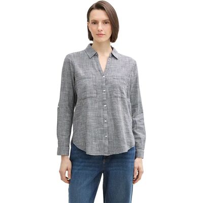 Tom Tailor Blusa A Maniche Lunghe With Slub Structure 103527 Midnight Navy Blue 42 Tom Tailor Blusa A Maniche Lunghe With Slub Structure 103527 Midnight Navy Blue 42