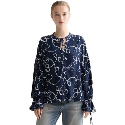 Scotch & Soda Blusa A Maniche Lunghe Easy Draw String Cuffs Ribbon Navy Aop 38 Scotch & Soda Blusa A Maniche Lunghe Easy Draw String Cuffs Ribbon Navy Aop 38