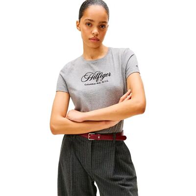 Tommy Hilfiger Maglietta A Maniche Corte Script Regular Fit Med Grey Heather S Tommy Hilfiger Maglietta A Maniche Corte Script Regular Fit Med Grey Heather S