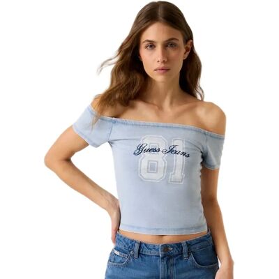 Guess Jeans Maglietta A Maniche Corte Off Shoulder 81 Baby Indi Light Wash M Guess Jeans Maglietta A Maniche Corte Off Shoulder 81 Baby Indi Light Wash M