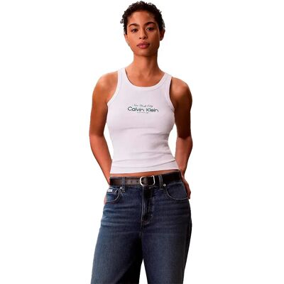 Calvin Klein Jeans Maglietta Senza Maniche Contour 2x2 Rib Graphic Bright White XS Calvin Klein Jeans Maglietta Senza Maniche Contour 2x2 Rib Graphic Bright White XS