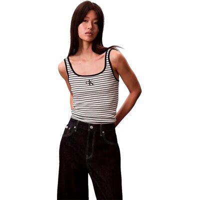 Calvin Klein Jeans Maglietta Senza Maniche Striped Monologo Scoop Nk Rib Black Stripe L Calvin Klein Jeans Maglietta Senza Maniche Striped Monologo Scoop Nk Rib Black Stripe L
