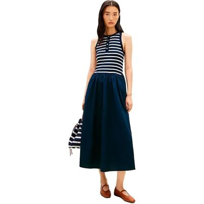 Tommy Hilfiger Vestito Senza Maniche Gold Button Poplin Mix Breton Stripe Dark Night / Ecru XS Tommy Hilfiger Vestito Senza Maniche Gold Button Poplin Mix Breton Stripe Dark Night / Ecru XS