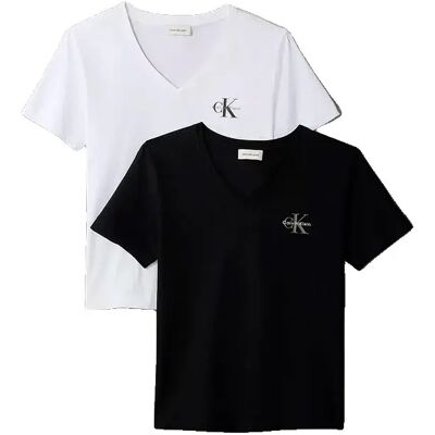Calvin Klein Jeans Maglietta A Maniche Corte Con Collo A V Lv07c906g 2 Unità Black / Bright White XS Calvin Klein Jeans Maglietta A Maniche Corte Con Collo A V Lv07c906g 2 Unità Black / Bright White XS