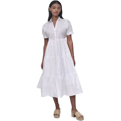 DKNY Vestito A Maniche Corte Button Front Poplin White L DKNY Vestito A Maniche Corte Button Front Poplin White L