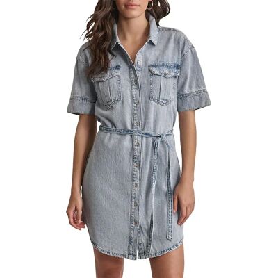 DKNY Vestito A Maniche Corte Self Belted Light Denim S DKNY Vestito A Maniche Corte Self Belted Light Denim S