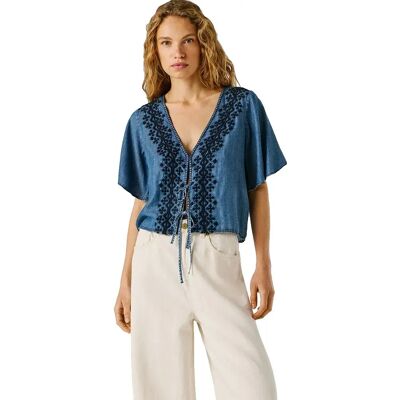 Pepe Jeans Blusa A Maniche Corte Cleo Blue S Pepe Jeans Blusa A Maniche Corte Cleo Blue S
