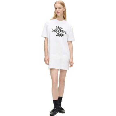 Karl Lagerfeld Jeans Vestito Corto A Maniche Corte B1w1303 Graffiti White L Karl Lagerfeld Jeans Vestito Corto A Maniche Corte B1w1303 Graffiti White L