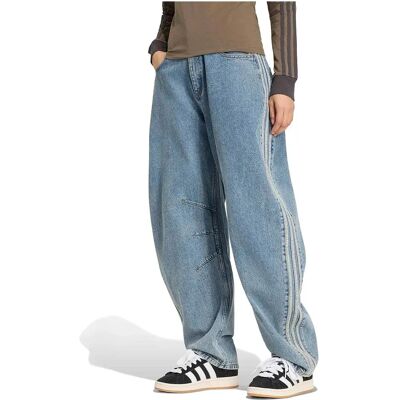 Adidas Originals Jeans A Vita Alta Barrel Leg Worn Blue Denim 30 Adidas Originals Jeans A Vita Alta Barrel Leg Worn Blue Denim 30
