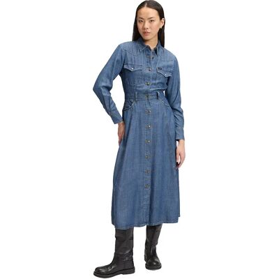Lee Vestito Midi A Maniche Lunghe Western Mid Calf Regular Fit Classic Blue S Lee Vestito Midi A Maniche Lunghe Western Mid Calf Regular Fit Classic Blue S