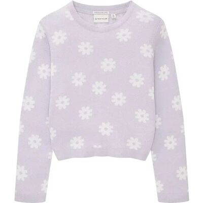 Tom Tailor Maglione Cropped Flower Jacquard Knit Big Offwhite Lilac Flowers 104-110 cm Tom Tailor Maglione Cropped Flower Jacquard Knit Big Offwhite Lilac Flowers 104-110 cm