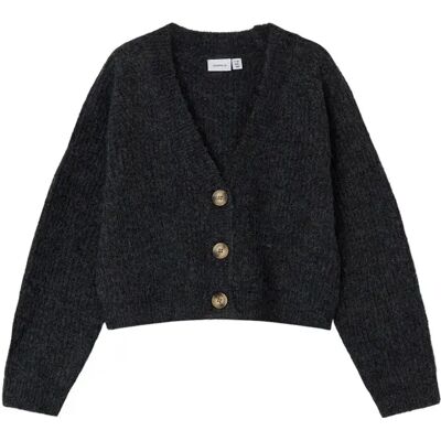 Name It Cardigan Holly Boxy Short Dark Grey Melange 9-10 Anni Name It Cardigan Holly Boxy Short Dark Grey Melange 9-10 Anni
