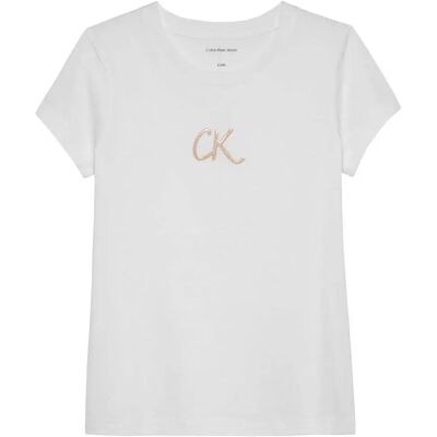 Calvin Klein Jeans Maglietta A Maniche Corte Glitter Slim Fit Bright White 14 Anni Calvin Klein Jeans Maglietta A Maniche Corte Glitter Slim Fit Bright White 14 Anni