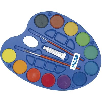 Milan Tavolozza Di 12 Colori Ad Acquerello Ø Con 2 Pennelli E Tubetto Bianco 5 Mm Milan Tavolozza Di 12 Colori Ad Acquerello Ø Con 2 Pennelli E Tubetto Bianco 5 Mm