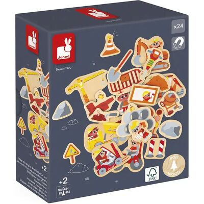 Set di giocattoli magnetici Janod - Macchine da costruzione, 24 pezzi, 2+ anni Set di giocattoli magnetici Janod - Macchine da costruzione, 24 pezzi, 2+ anni