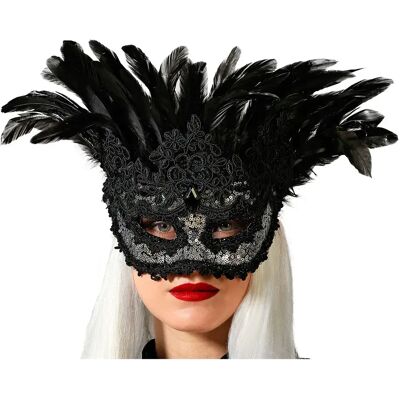 Atosa Maschera Per Occhi Con Piume Black One Size Atosa Maschera Per Occhi Con Piume Black One Size