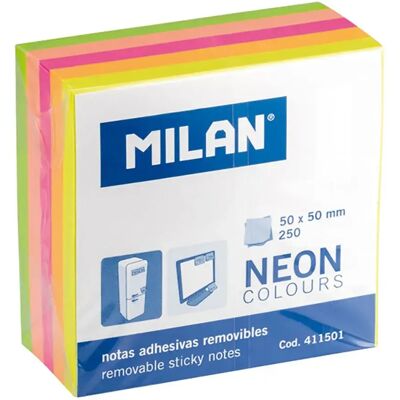 Milan Pacco Da 12 Blocchi Di 250 Note Adesive Colori Fluorescenti 50x50 Mm Milan Pacco Da 12 Blocchi Di 250 Note Adesive Colori Fluorescenti 50x50 Mm