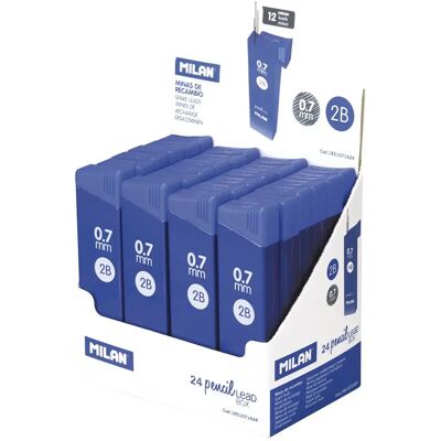 Milan Scatola Espositore 2 Tubi 12 Mine Di Ricambio 2b 0.7 Mm Milan Scatola Espositore 2 Tubi 12 Mine Di Ricambio 2b 0.7 Mm