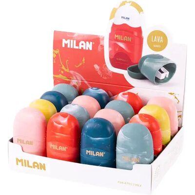 Milan Scatola 16 Gomma Con Temperino Capsula Lava Milan Scatola 16 Gomma Con Temperino Capsula Lava