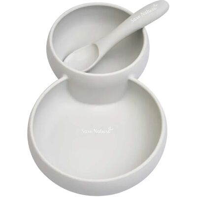 Set alimentare Saro "Twin" 4m+ - Piatto e cucchiaio in silicone per bebè Set alimentare Saro "Twin" 4m+ - Piatto e cucchiaio in silicone per bebè