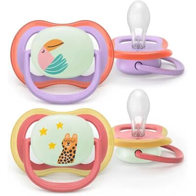 Philips Avent Ciucci Ultra Air Night 2 Unità Purple / Coral +18 Mesi Philips Avent Ciucci Ultra Air Night 2 Unità Purple / Coral +18 Mesi