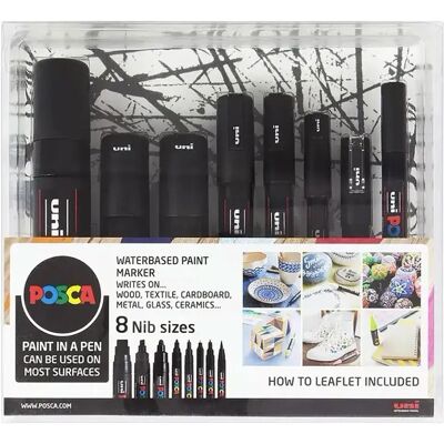 Set di Pennarelli Posca - 8 Dimensioni, Nero - Materiale Artistico e Artigianato Set di Pennarelli Posca - 8 Dimensioni, Nero - Materiale Artistico e Artigianato